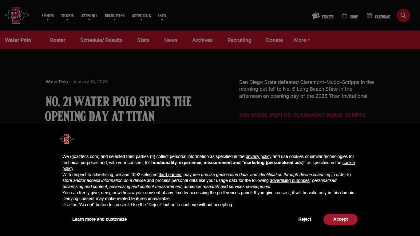 No. 21 Water Polo Splits the Opening Day at Titan Invitational - San Diego State Aztecs